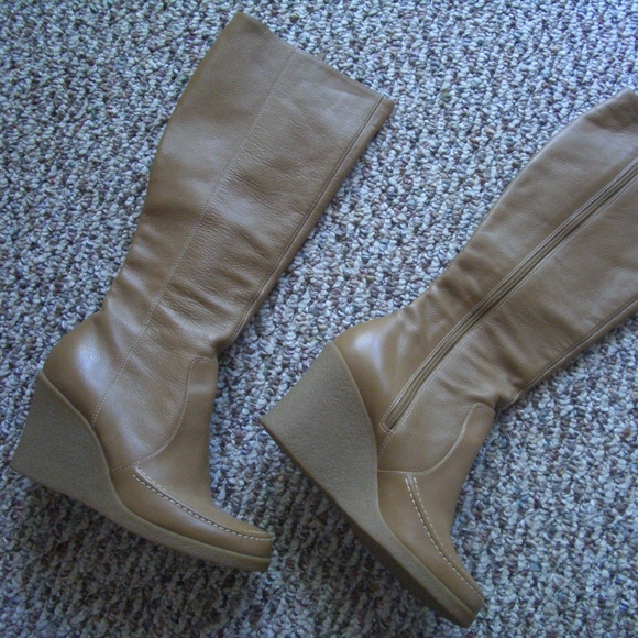 Via Spiga Shoes - Via Spige tan wedge heel leather knee boots 6
